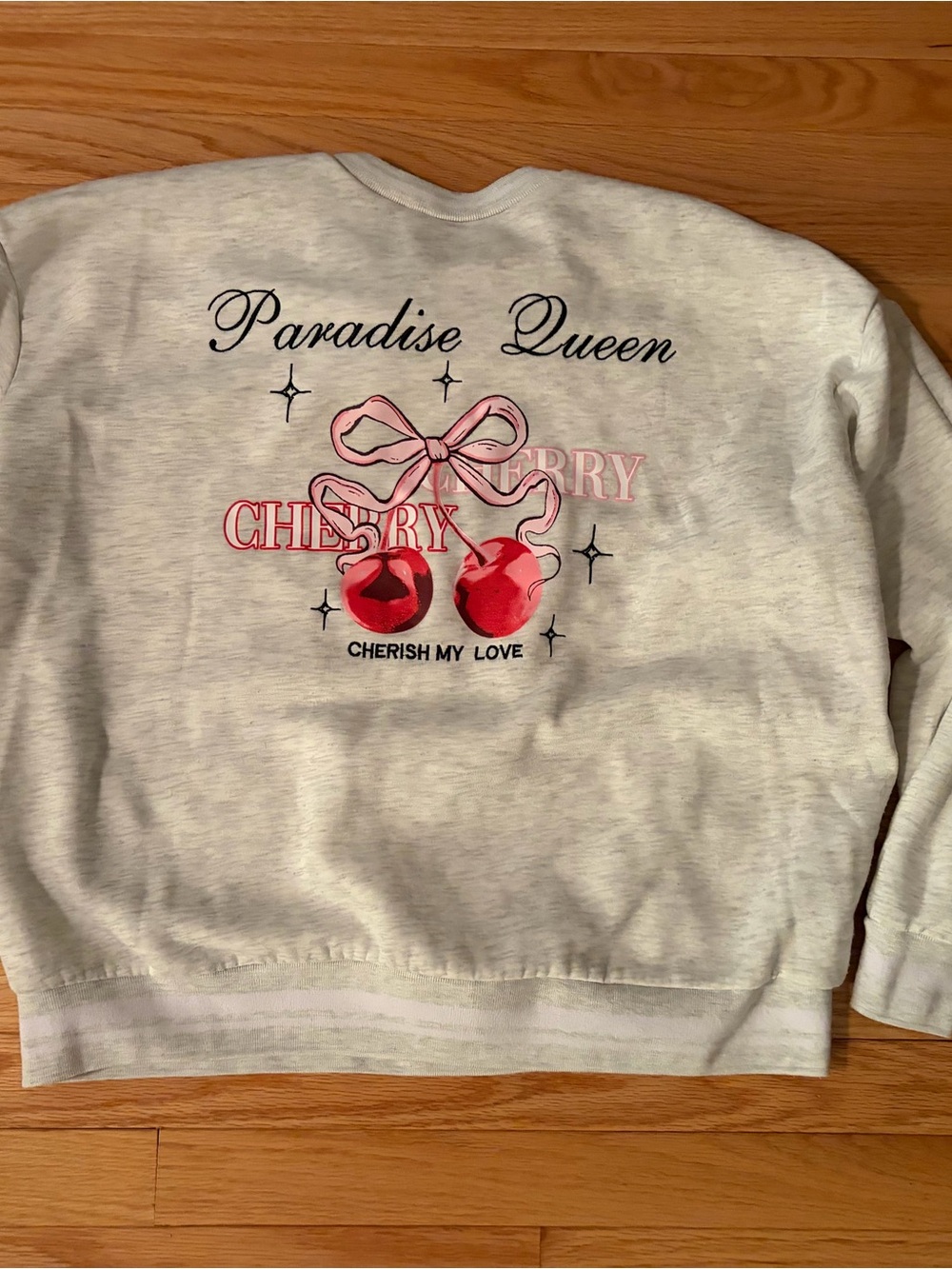 Harper Heather Gray Crewneck with Pink Bow & Red Cherry Graphic